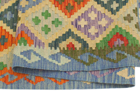 handmade Geometric Kilim Yellow Blue Hand-Woven RECTANGLE 100% WOOL area rug 4 x 6