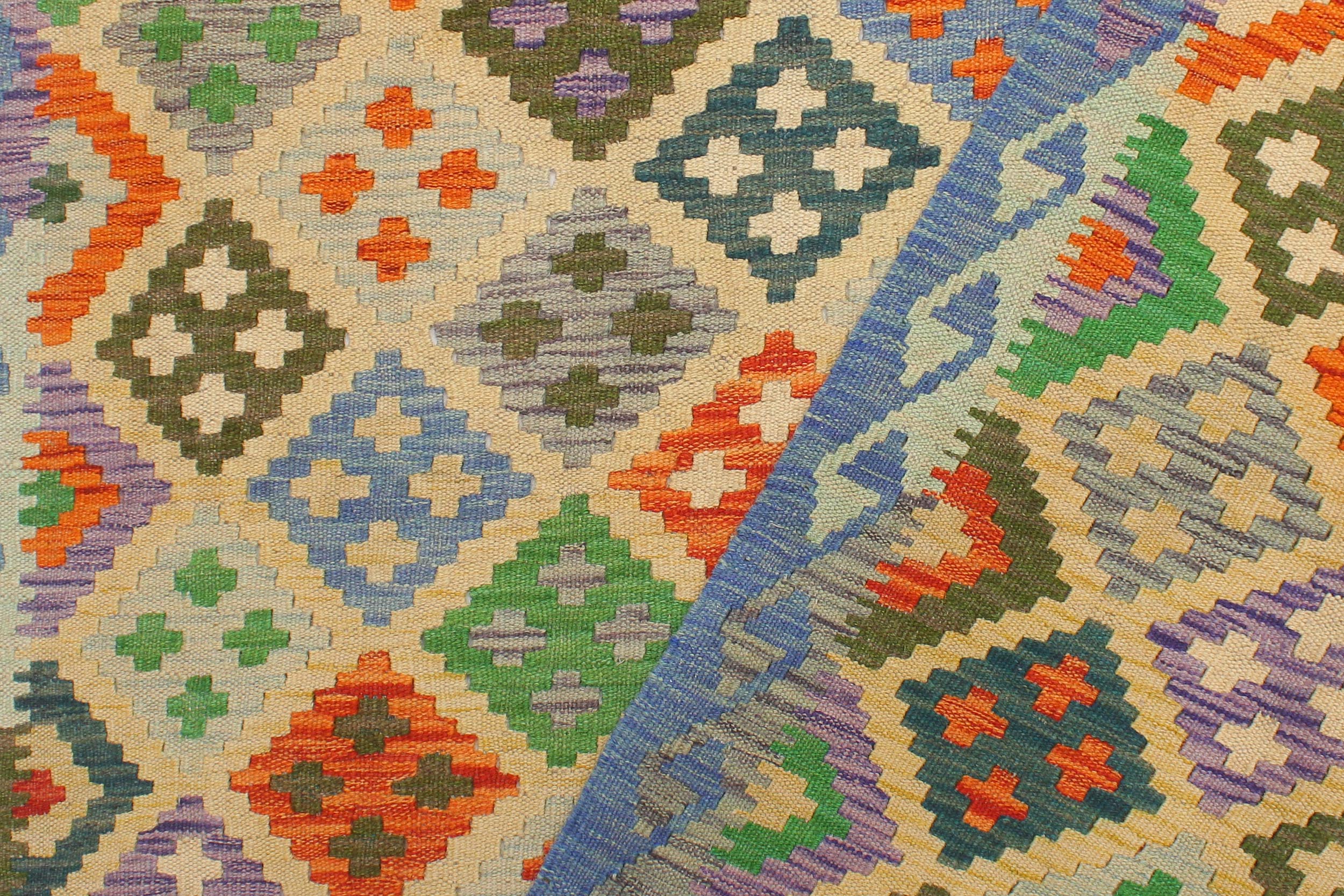 handmade Geometric Kilim Yellow Blue Hand-Woven RECTANGLE 100% WOOL area rug 4 x 6