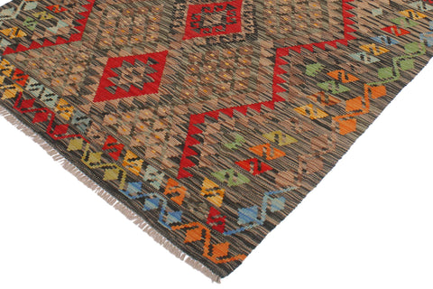 handmade Geometric Kilim Red Green Hand-Woven RECTANGLE 100% WOOL area rug 4' x 6'