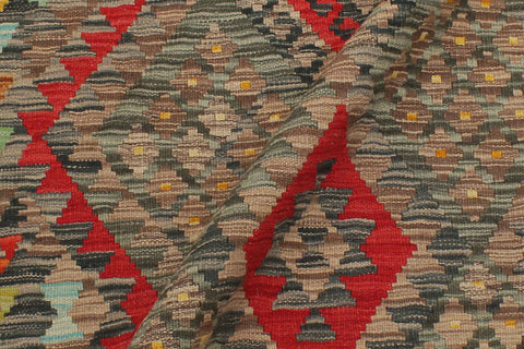 handmade Geometric Kilim Red Green Hand-Woven RECTANGLE 100% WOOL area rug 4' x 6'
