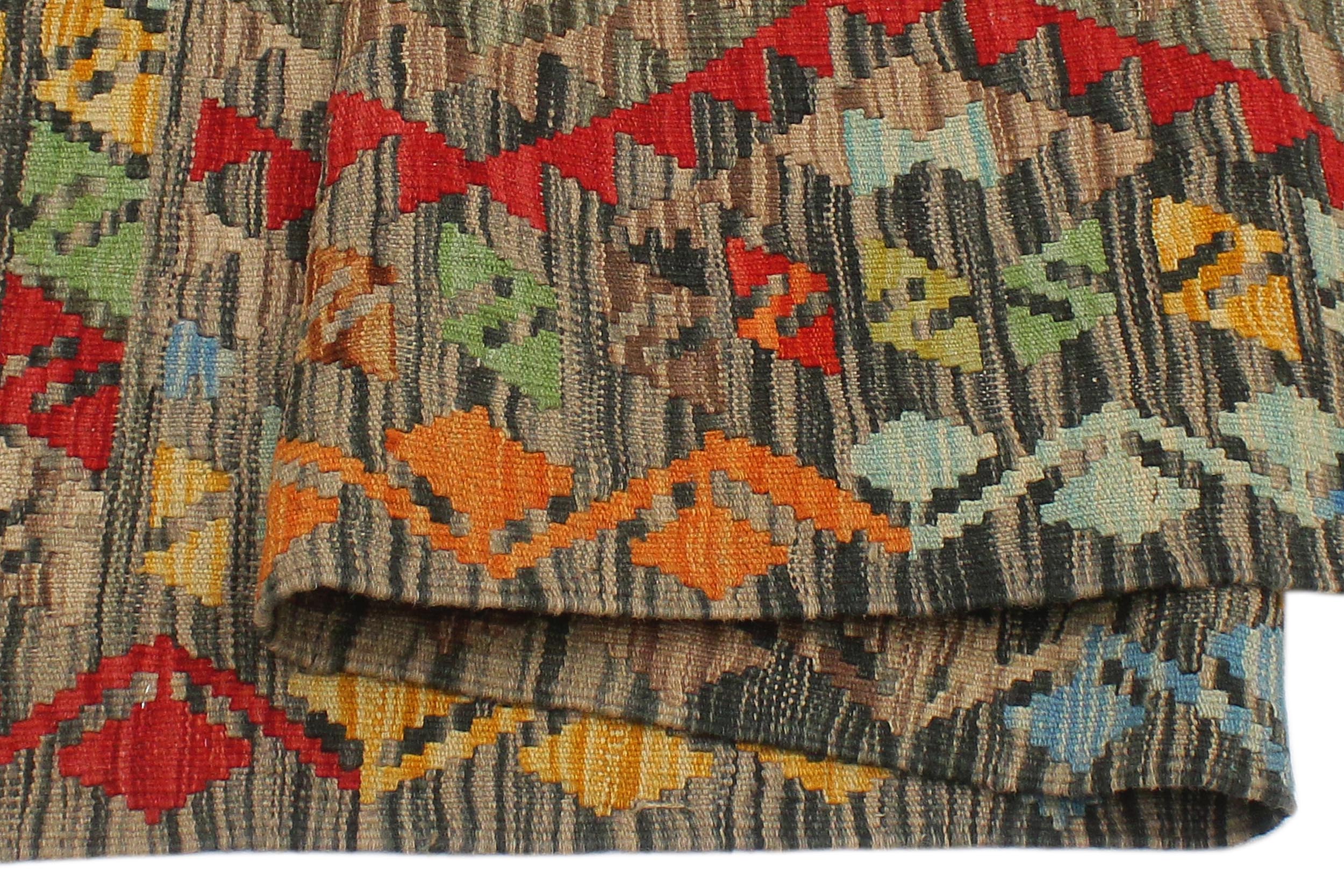 handmade Geometric Kilim Red Green Hand-Woven RECTANGLE 100% WOOL area rug 4' x 6'