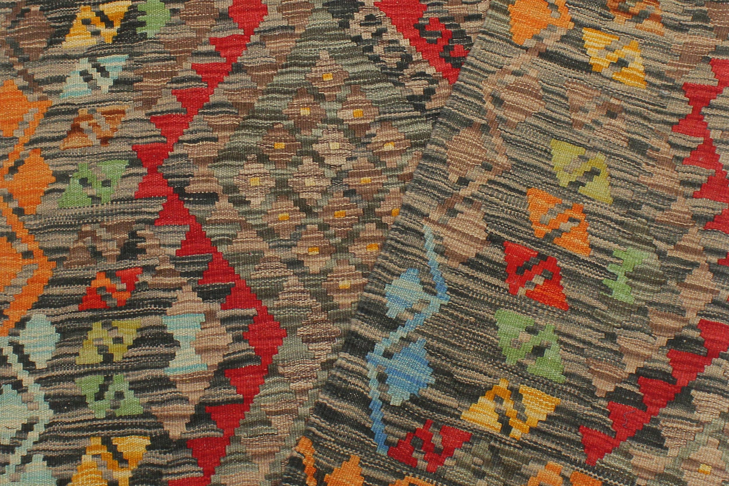 handmade Geometric Kilim Red Green Hand-Woven RECTANGLE 100% WOOL area rug 4' x 6'