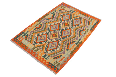 handmade Geometric Kilim Rust Blue Hand-Woven RECTANGLE 100% WOOL area rug 4 x 6