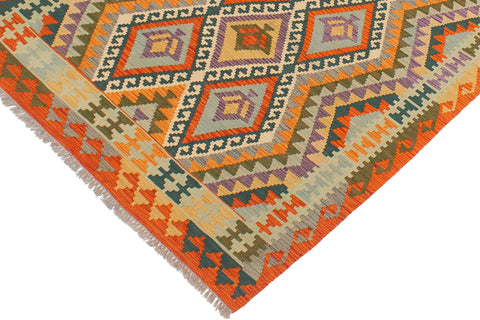handmade Geometric Kilim Rust Blue Hand-Woven RECTANGLE 100% WOOL area rug 4 x 6