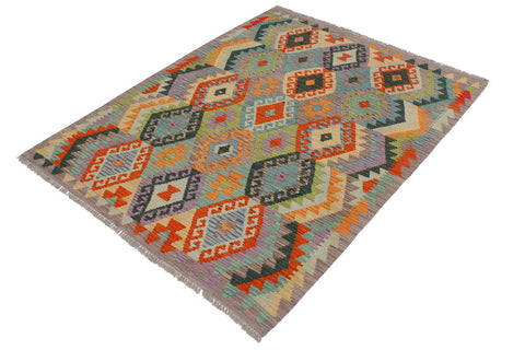 handmade Geometric Kilim Rust Purple Hand-Woven RECTANGLE 100% WOOL area rug 4 x 5