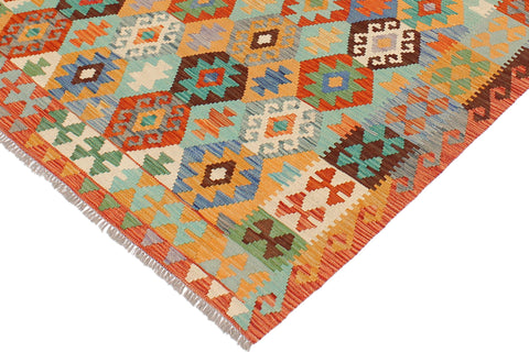 handmade Geometric Kilim Blue Rust Hand-Woven RECTANGLE 100% WOOL area rug 4 x 6