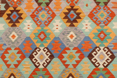 handmade Geometric Kilim Blue Rust Hand-Woven RECTANGLE 100% WOOL area rug 4 x 6