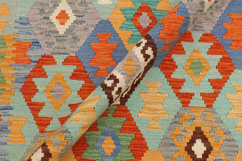 handmade Geometric Kilim Blue Rust Hand-Woven RECTANGLE 100% WOOL area rug 4 x 6