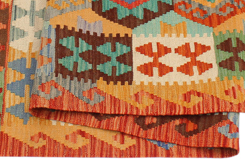 handmade Geometric Kilim Blue Rust Hand-Woven RECTANGLE 100% WOOL area rug 4 x 6