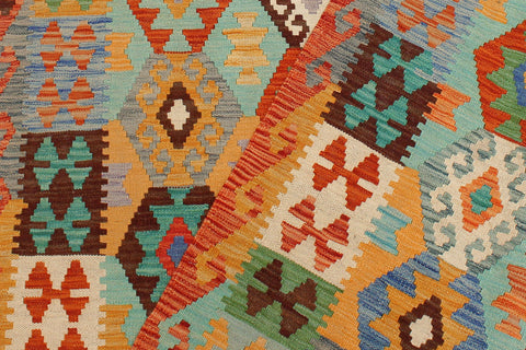handmade Geometric Kilim Blue Rust Hand-Woven RECTANGLE 100% WOOL area rug 4 x 6