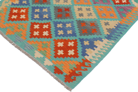 handmade Geometric Kilim Blue Rust Hand-Woven RECTANGLE 100% WOOL area rug 4 x 6