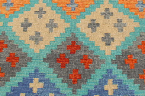 handmade Geometric Kilim Blue Rust Hand-Woven RECTANGLE 100% WOOL area rug 4 x 6