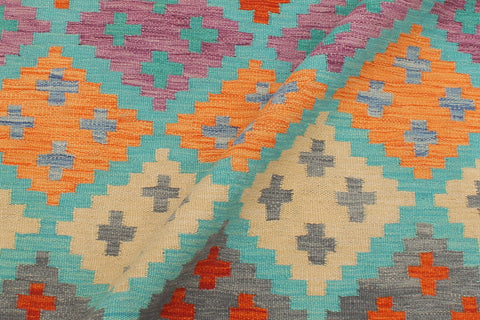 handmade Geometric Kilim Blue Rust Hand-Woven RECTANGLE 100% WOOL area rug 4 x 6
