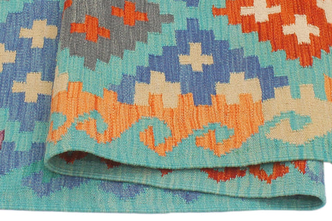 handmade Geometric Kilim Blue Rust Hand-Woven RECTANGLE 100% WOOL area rug 4 x 6