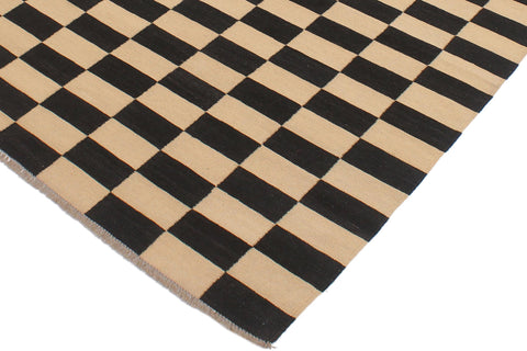 handmade Modern Kilim Beige Black Hand-Woven RECTANGLE 100% WOOL area rug 4 x 6