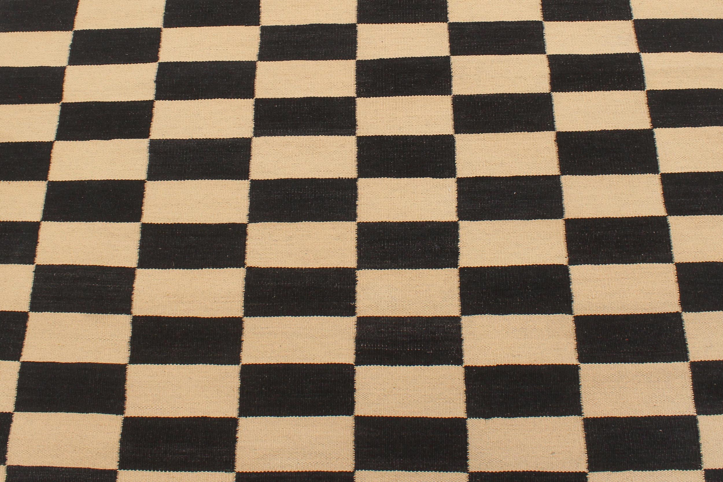 handmade Modern Kilim Beige Black Hand-Woven RECTANGLE 100% WOOL area rug 4 x 6