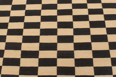 handmade Modern Kilim Beige Black Hand-Woven RECTANGLE 100% WOOL area rug 4 x 6