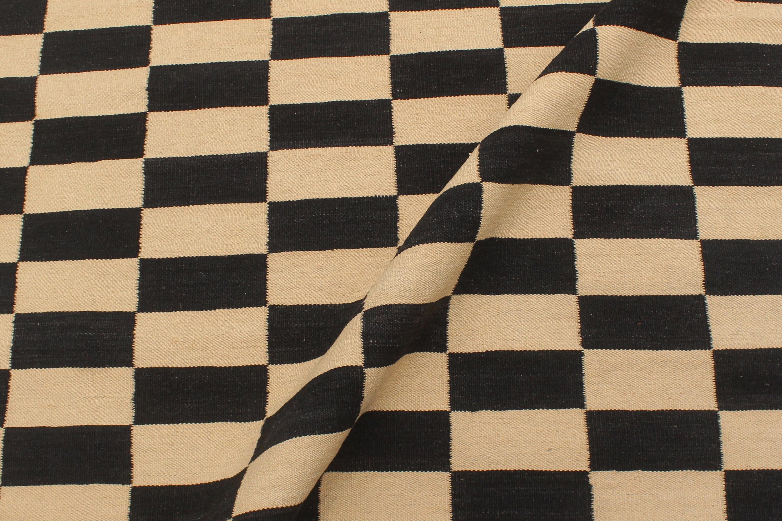 handmade Modern Kilim Beige Black Hand-Woven RECTANGLE 100% WOOL area rug 4 x 6