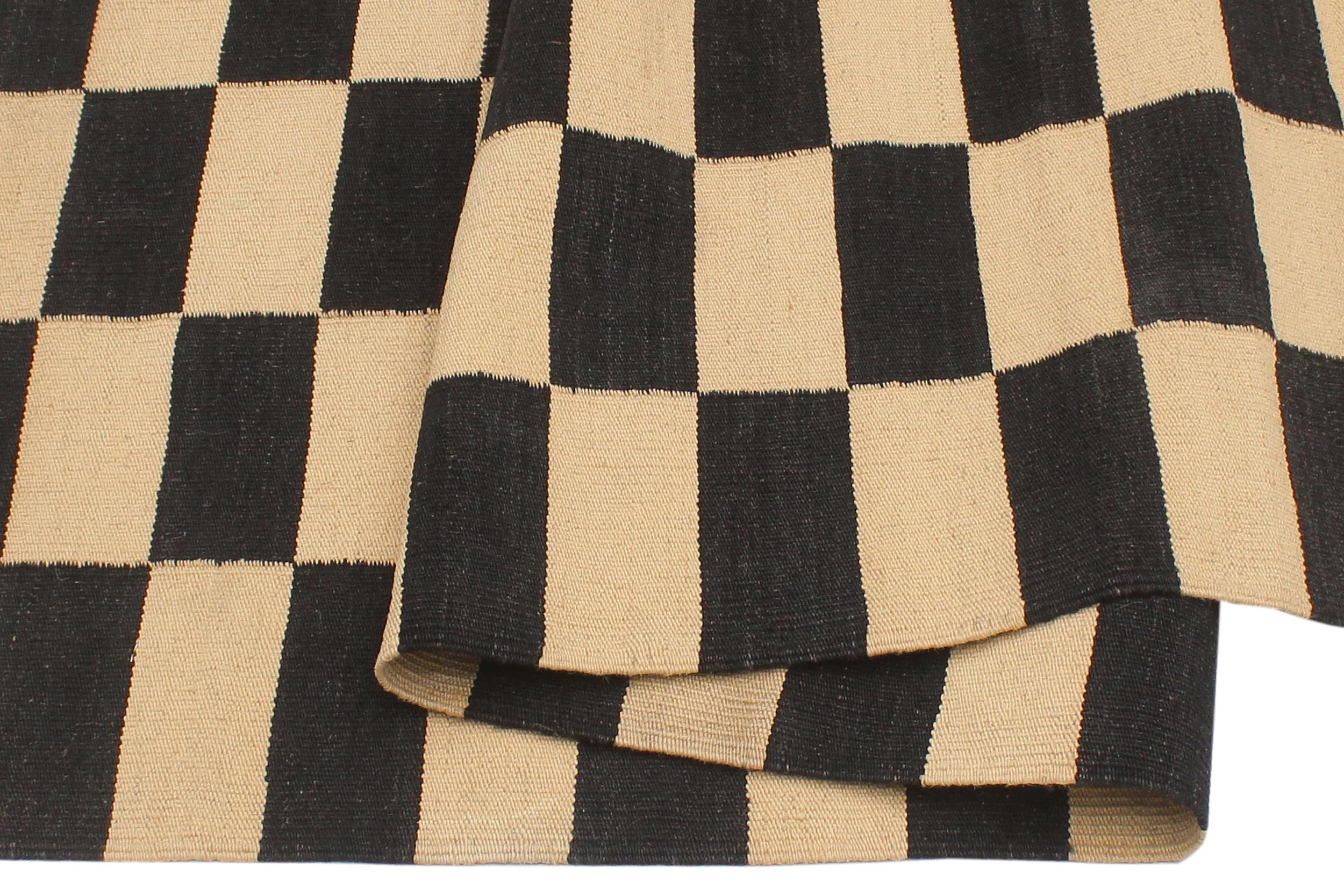 handmade Modern Kilim Beige Black Hand-Woven RECTANGLE 100% WOOL area rug 4 x 6