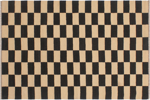 handmade Modern Kilim Beige Black Hand-Woven RECTANGLE 100% WOOL area rug 4 x 6