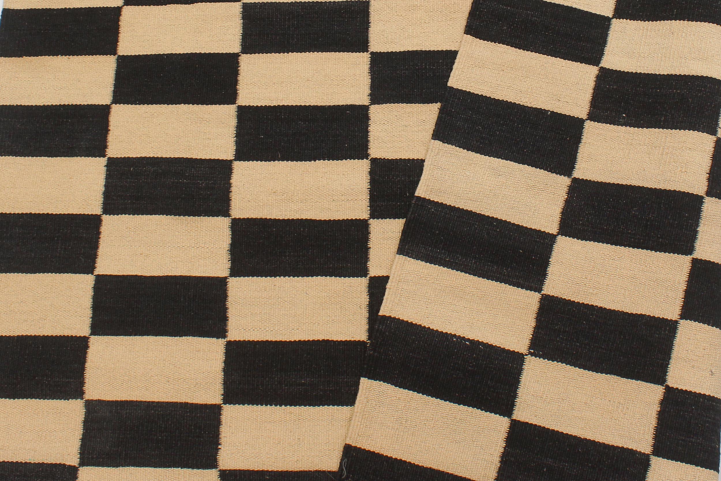 handmade Modern Kilim Beige Black Hand-Woven RECTANGLE 100% WOOL area rug 4 x 6