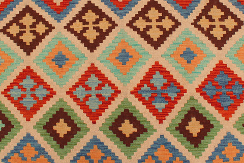 handmade Geometric Kilim Beige Green Hand-Woven RECTANGLE 100% WOOL area rug 4 x 6