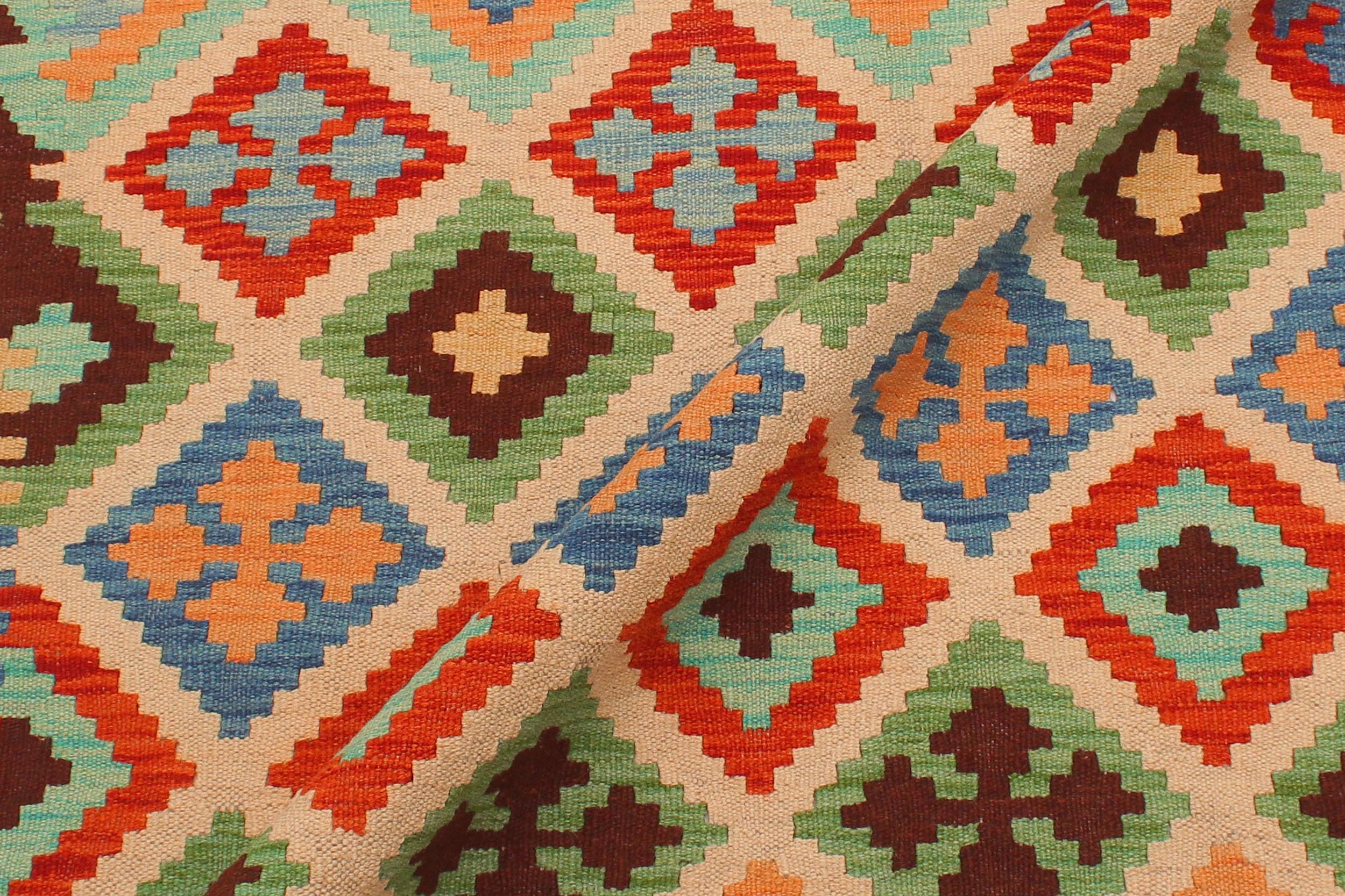 handmade Geometric Kilim Beige Green Hand-Woven RECTANGLE 100% WOOL area rug 4 x 6