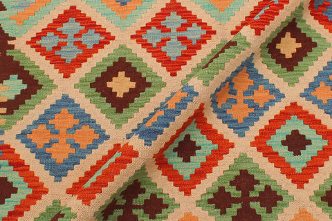 handmade Geometric Kilim Beige Green Hand-Woven RECTANGLE 100% WOOL area rug 4 x 6