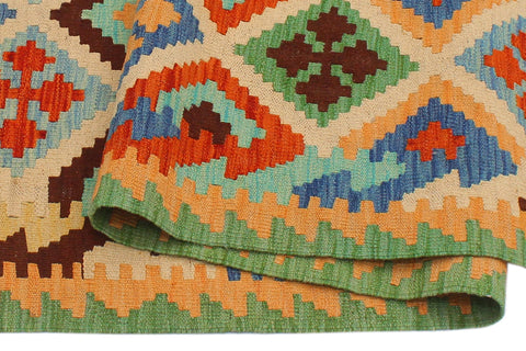 handmade Geometric Kilim Beige Green Hand-Woven RECTANGLE 100% WOOL area rug 4 x 6