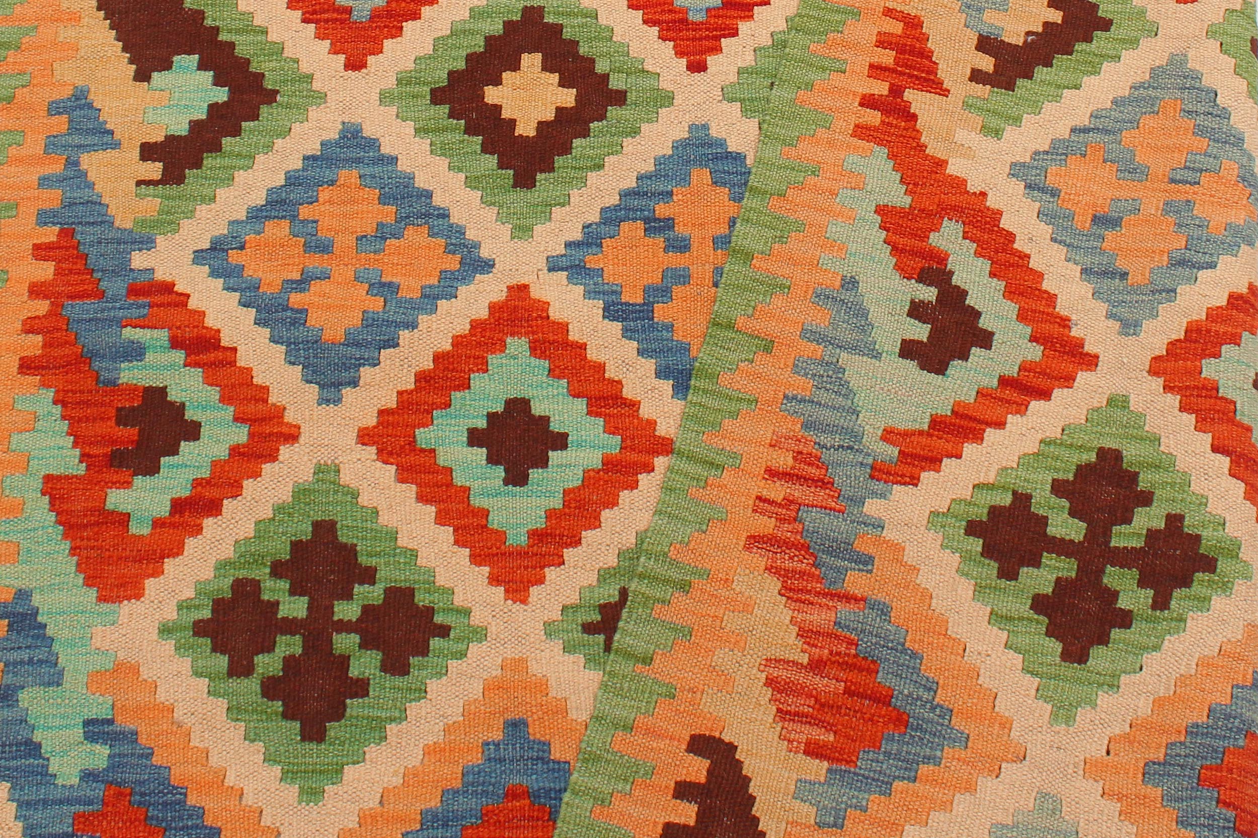 handmade Geometric Kilim Beige Green Hand-Woven RECTANGLE 100% WOOL area rug 4 x 6