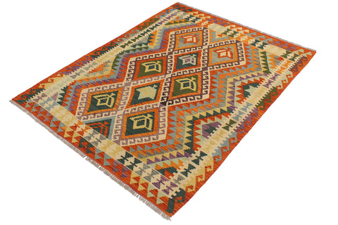 handmade Geometric Kilim Beige Rust Hand-Woven RECTANGLE 100% WOOL area rug 4 x 6
