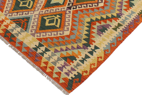 handmade Geometric Kilim Beige Rust Hand-Woven RECTANGLE 100% WOOL area rug 4 x 6