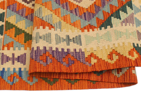 handmade Geometric Kilim Beige Rust Hand-Woven RECTANGLE 100% WOOL area rug 4 x 6