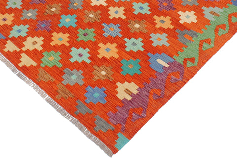 handmade Modern Kilim Rust Blue Hand-Woven RECTANGLE 100% WOOL area rug 5x7