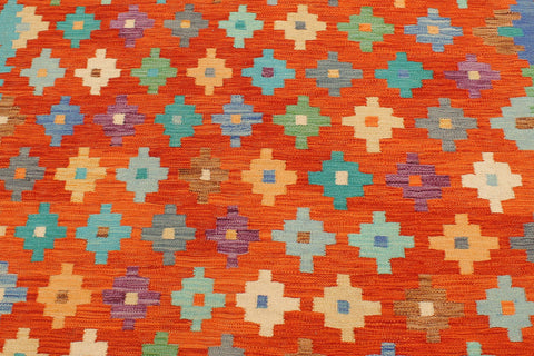 handmade Modern Kilim Rust Blue Hand-Woven RECTANGLE 100% WOOL area rug 5x7