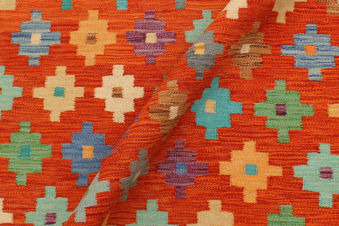 handmade Modern Kilim Rust Blue Hand-Woven RECTANGLE 100% WOOL area rug 5x7