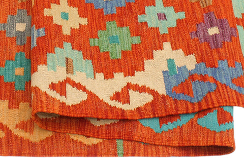 handmade Modern Kilim Rust Blue Hand-Woven RECTANGLE 100% WOOL area rug 5x7