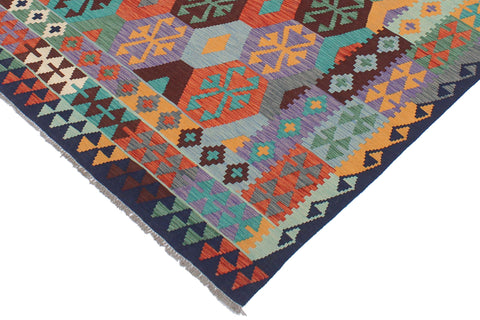 handmade Geometric Kilim Rust Blue Hand-Woven RECTANGLE 100% WOOL area rug 6 x 8