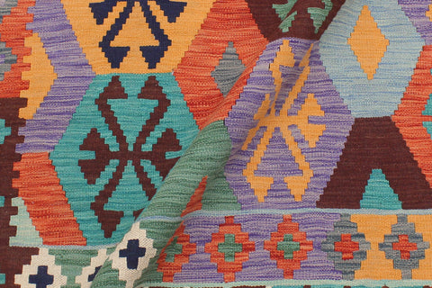 handmade Geometric Kilim Rust Blue Hand-Woven RECTANGLE 100% WOOL area rug 6 x 8