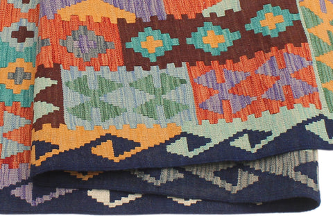 handmade Geometric Kilim Rust Blue Hand-Woven RECTANGLE 100% WOOL area rug 6 x 8
