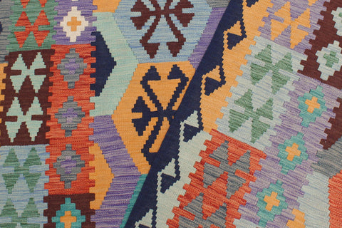 handmade Geometric Kilim Rust Blue Hand-Woven RECTANGLE 100% WOOL area rug 6 x 8