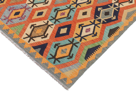 handmade Geometric Kilim Rust Blue Hand-Woven RECTANGLE 100% WOOL area rug 5 x 7