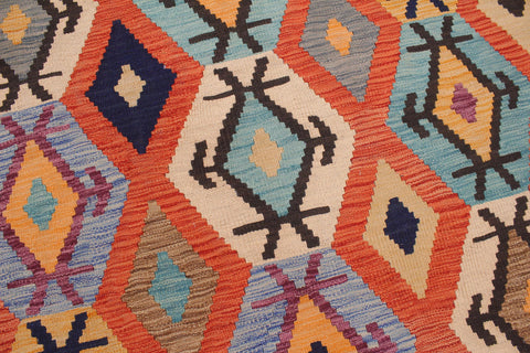 handmade Geometric Kilim Rust Blue Hand-Woven RECTANGLE 100% WOOL area rug 5 x 7