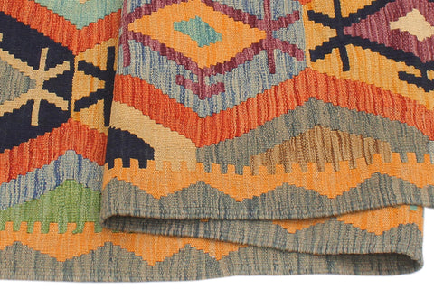 handmade Geometric Kilim Rust Blue Hand-Woven RECTANGLE 100% WOOL area rug 5 x 7