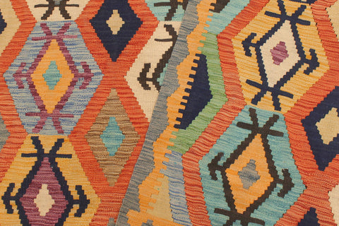 handmade Geometric Kilim Rust Blue Hand-Woven RECTANGLE 100% WOOL area rug 5 x 7