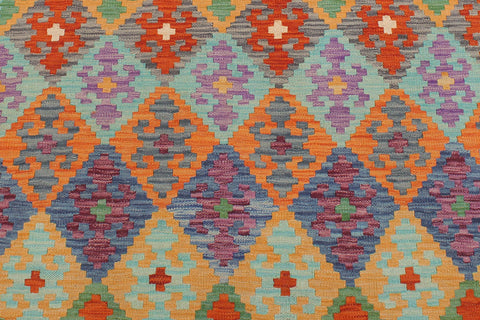 handmade Geometric Kilim Blue Rust Hand-Woven RECTANGLE 100% WOOL area rug 5x6