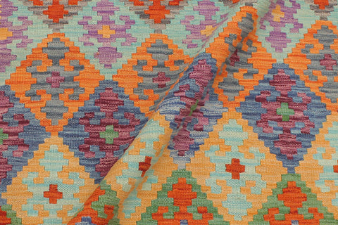 handmade Geometric Kilim Blue Rust Hand-Woven RECTANGLE 100% WOOL area rug 5x6