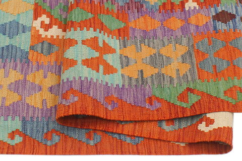handmade Geometric Kilim Blue Rust Hand-Woven RECTANGLE 100% WOOL area rug 5x6