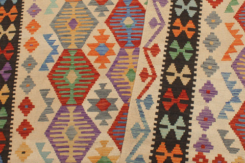 handmade Geometric Kilim Beige Black Hand-Woven RECTANGLE 100% WOOL area rug 6 x 8