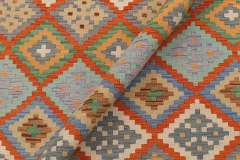 handmade Geometric Kilim Rust Beige Hand-Woven RECTANGLE 100% WOOL area rug 6 x 8